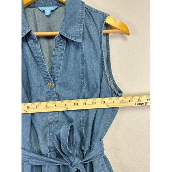 Draper James RSVP Denim Chambray Midi Dress Shirt Collar Belted Tiered Skirt M - Picture 8 of 10